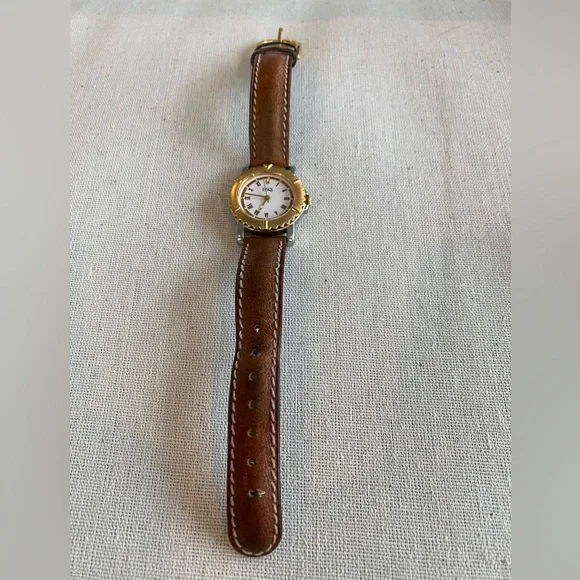 Vintage ESQ Two Tone Round Quartz Watch w/Leather Band - Picture 1 of 10
